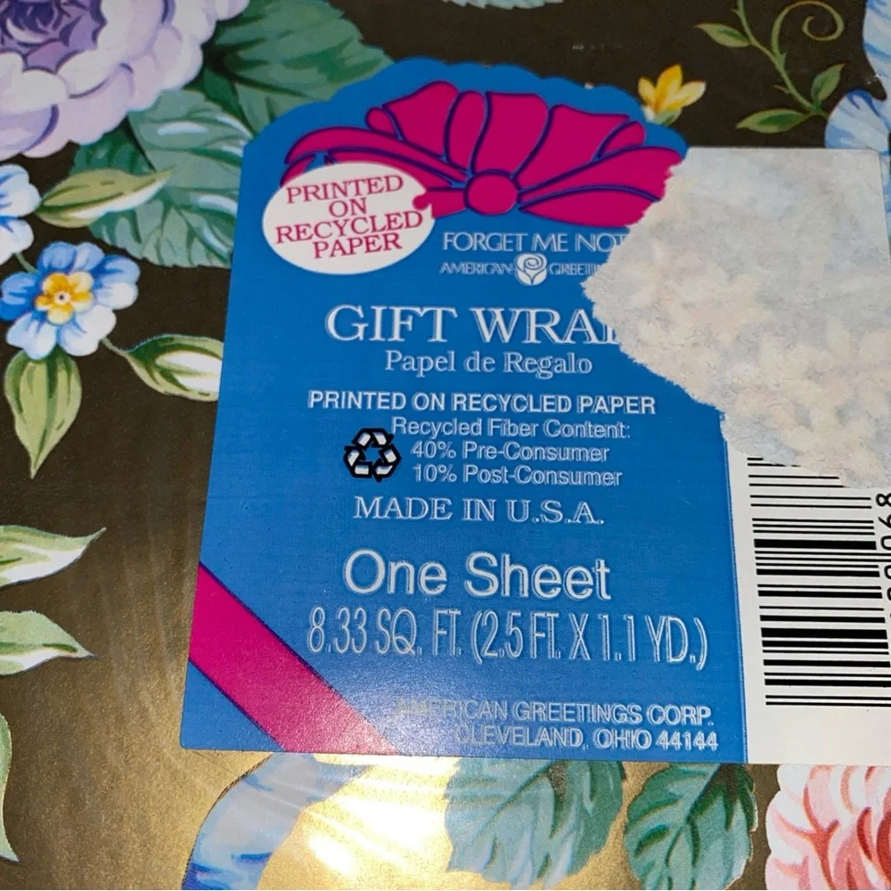 American Greetings Vintage Gold Multiple Color Floral Gift Wrap 4 Sheets Sealed